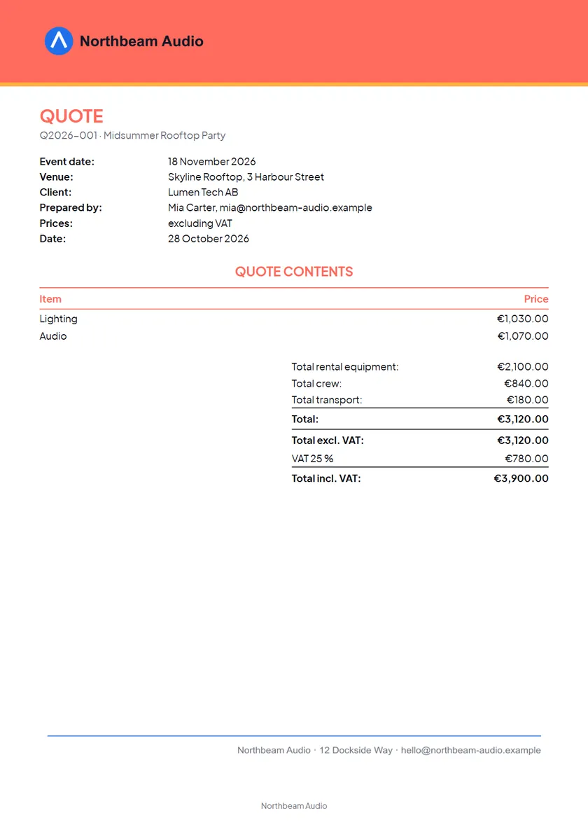 Pierwsza strona wygenerowanej oferty PDF z logo i papierem firmowym firmy demo